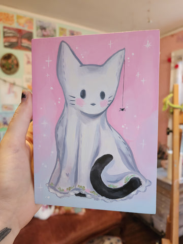 Floral Ghost Kitty Original Painting