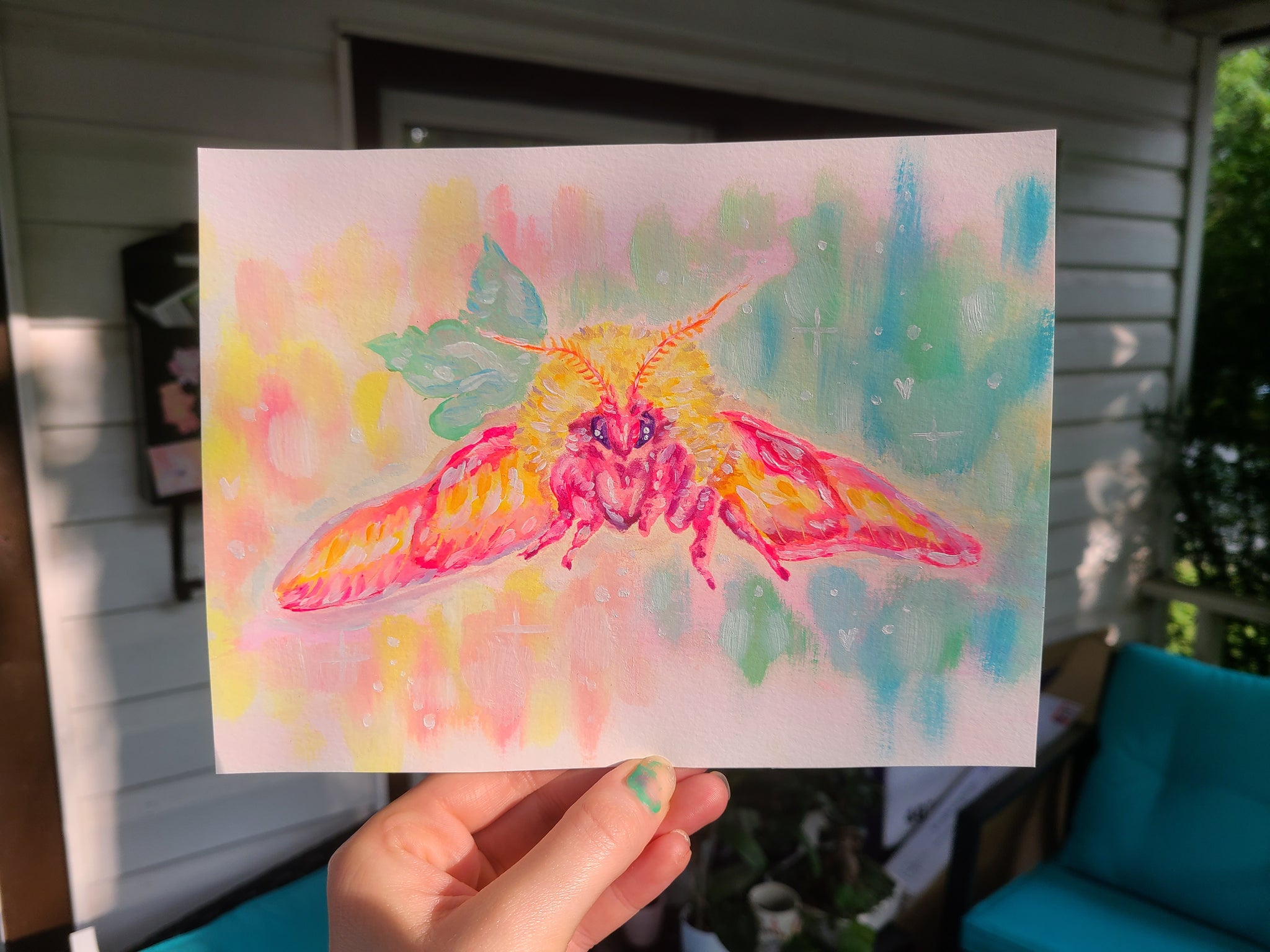 Rosy Maple Moth Painting  Pink and Yellow Moth & Samara Painting - The  Copper Wolf