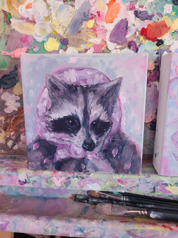 Scarf Raccoon Original Canvas